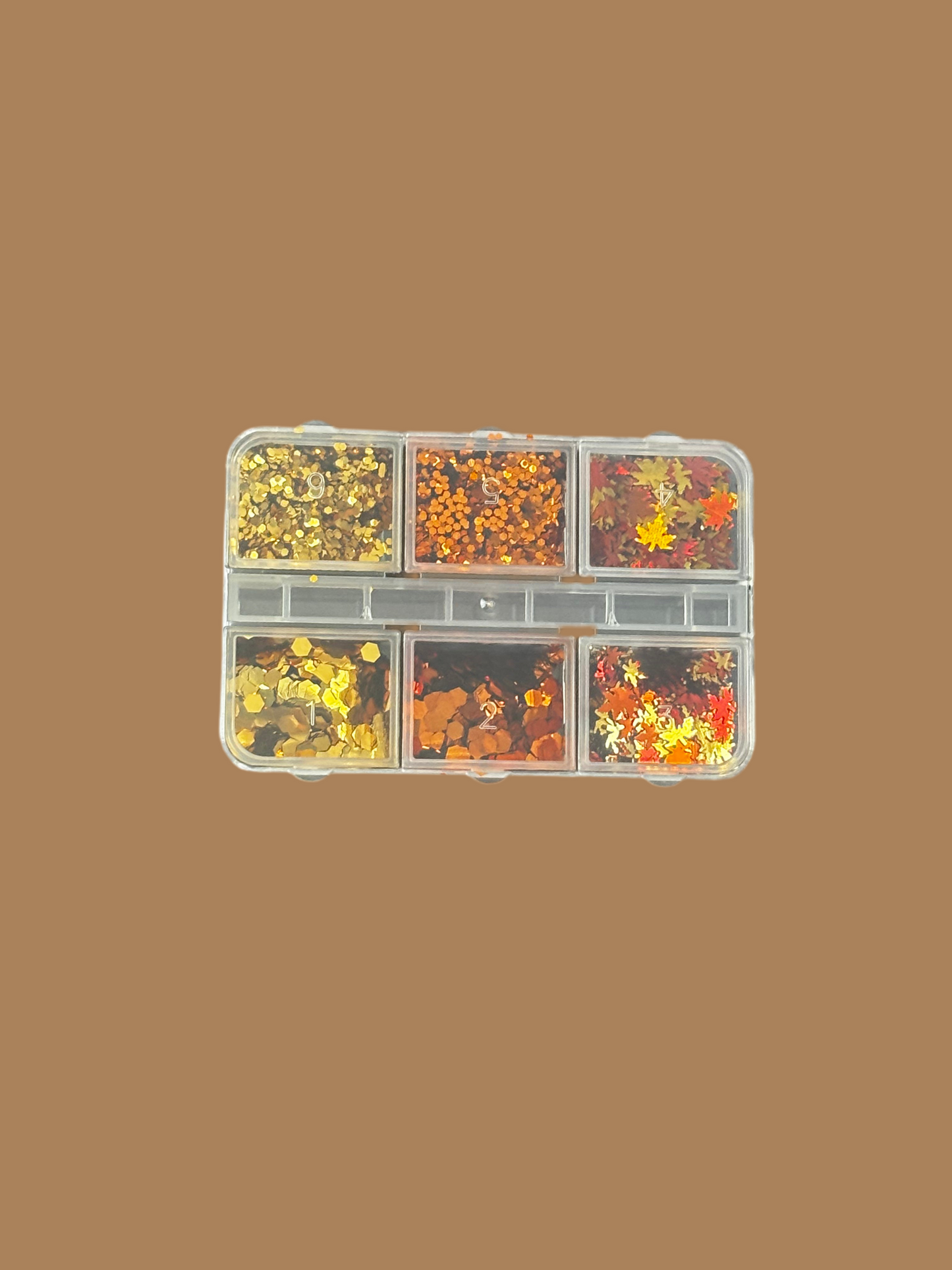 Set Sclipici Nail Art „Autumn Vibes” – 6 Compartimente